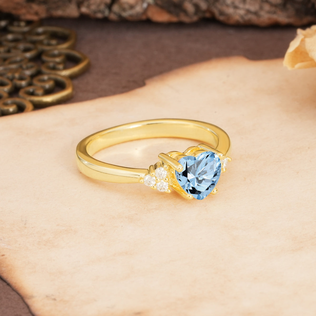Unique, Minimalist 4-Prong Heart-Cut Aquamarine Engagement Ring - Additional view