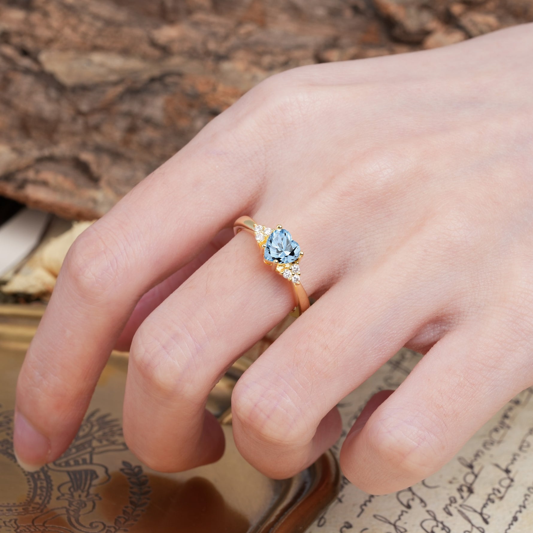 Unique, Minimalist 4-Prong Heart-Cut Aquamarine Engagement Ring - Additional view