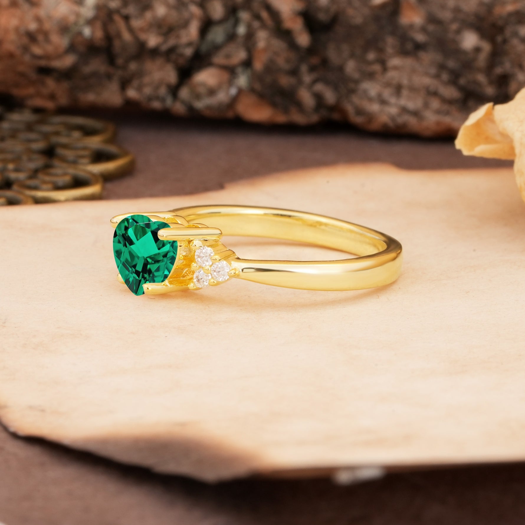 Unique, Minimalist 4-Prong Heart-Cut Emerald Engagement Ring - Additional view