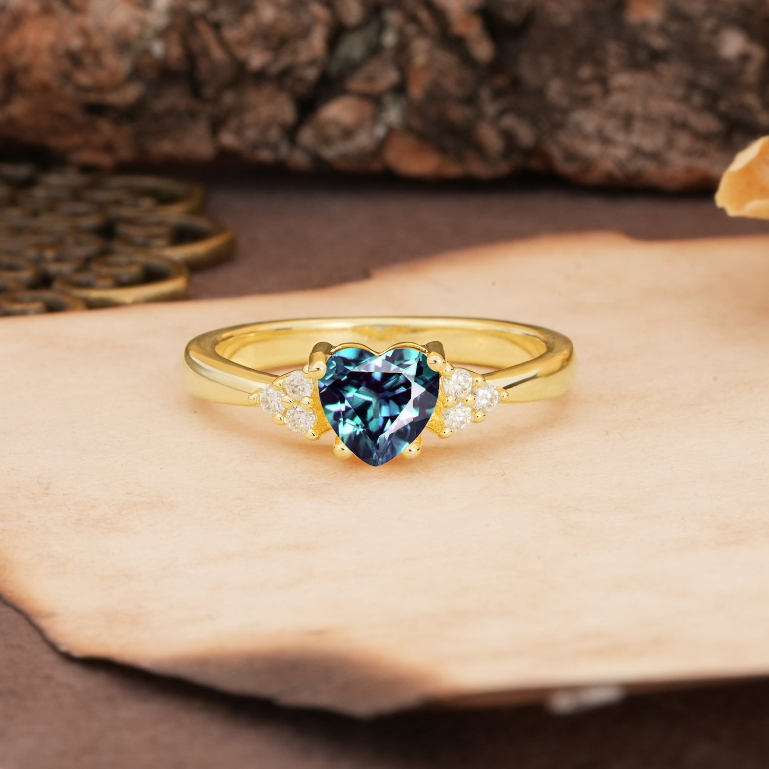 Unique, Minimalist 4-Prong Heart-Cut Alexandrite Engagement Ring - Additional view