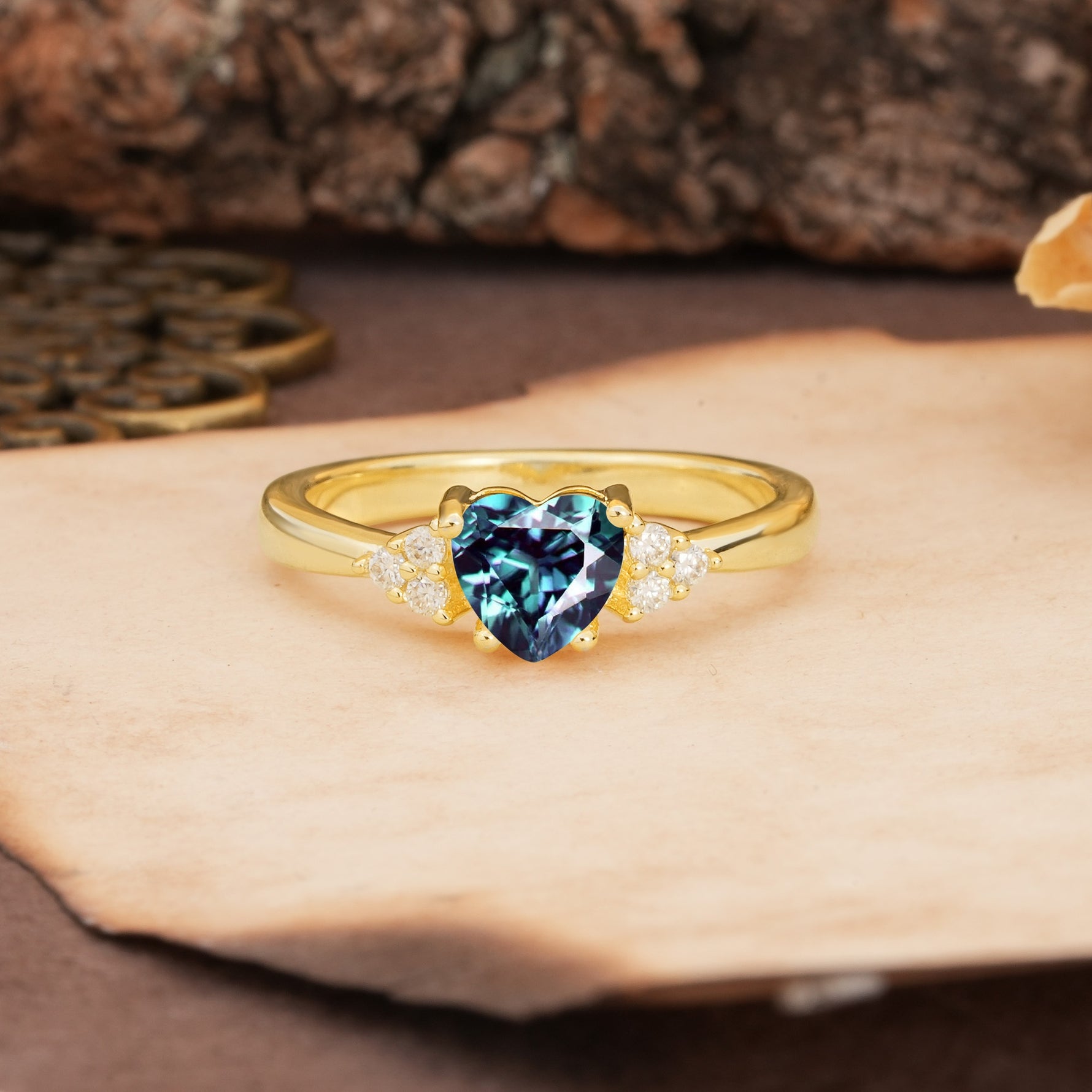 Unique, Minimalist 4-Prong Heart-Cut Alexandrite Engagement Ring - Additional view