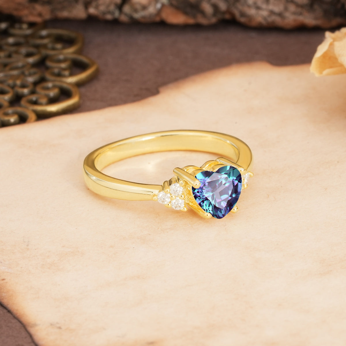 Unique, Minimalist 4-Prong Heart-Cut Alexandrite Engagement Ring - Additional view