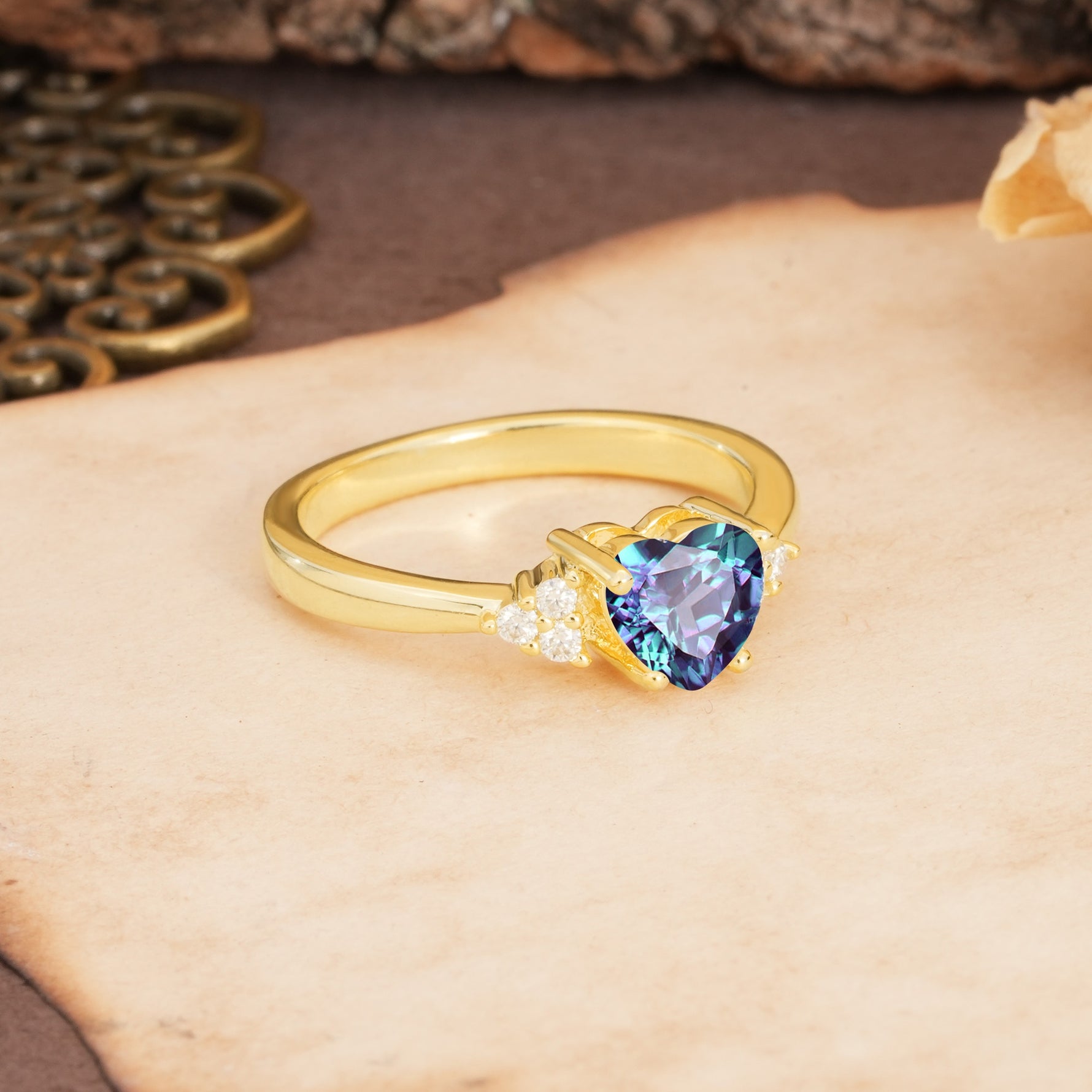 Unique, Minimalist 4-Prong Heart-Cut Alexandrite Engagement Ring - Additional view