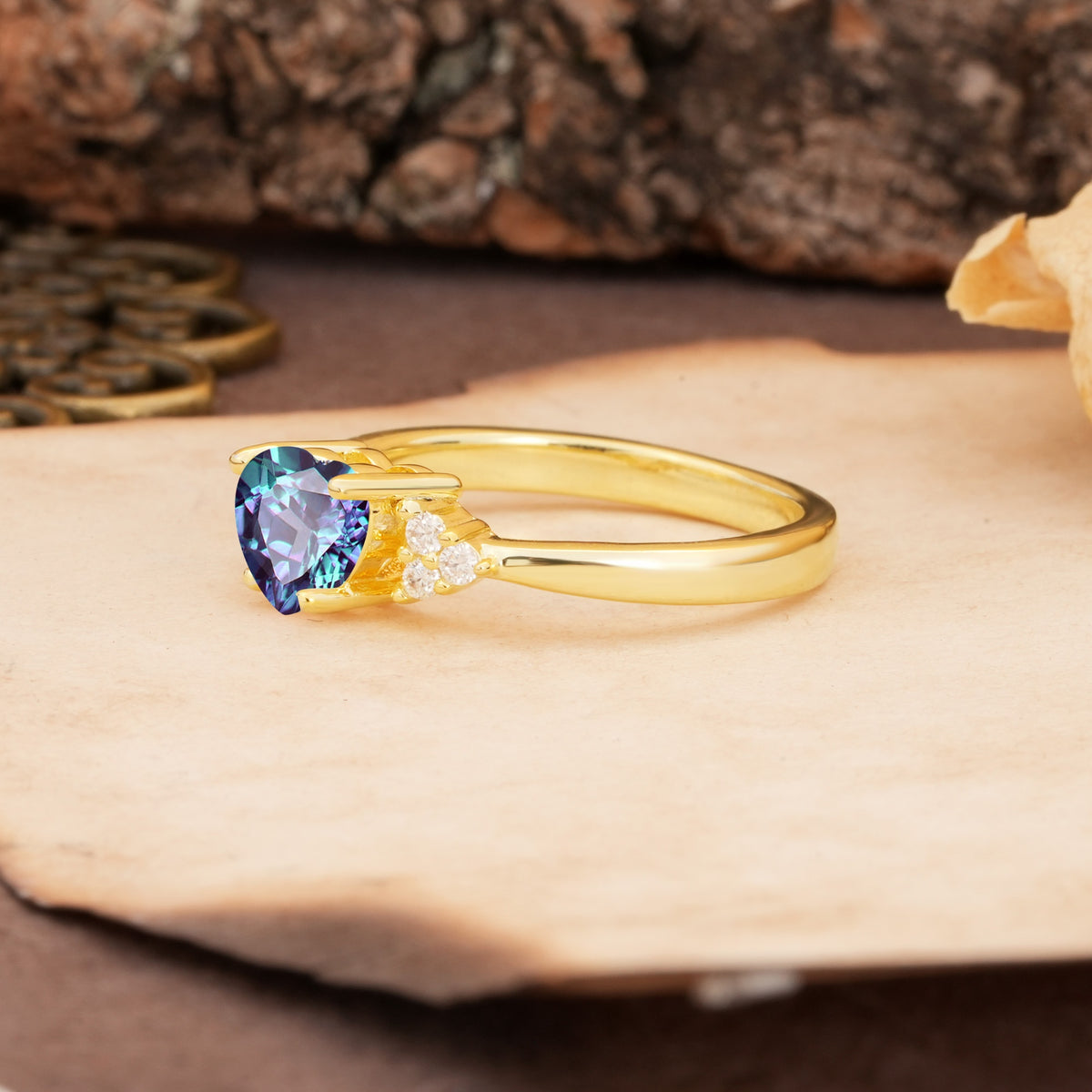 Unique, Minimalist 4-Prong Heart-Cut Alexandrite Engagement Ring - Additional view