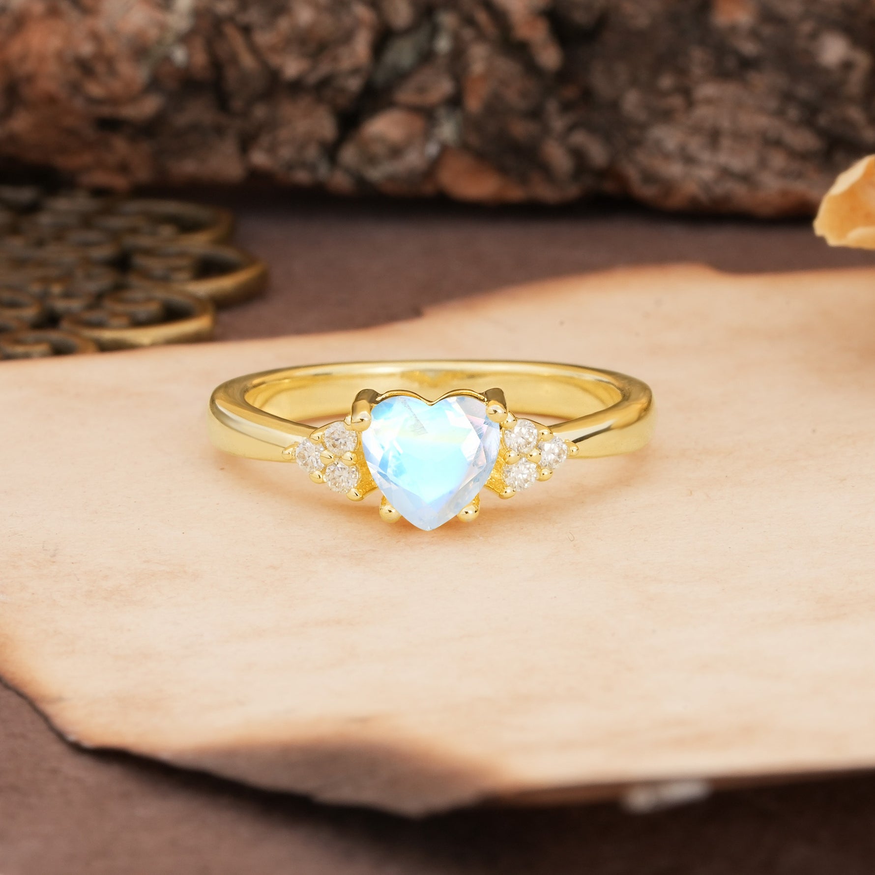 Unique, Minimalist 4-Prong Heart-Cut Moonstone Engagement Ring - Additional view