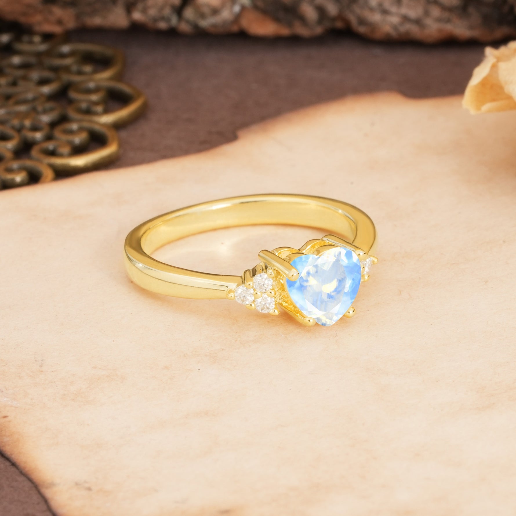 Unique, Minimalist 4-Prong Heart-Cut Moonstone Engagement Ring - Additional view