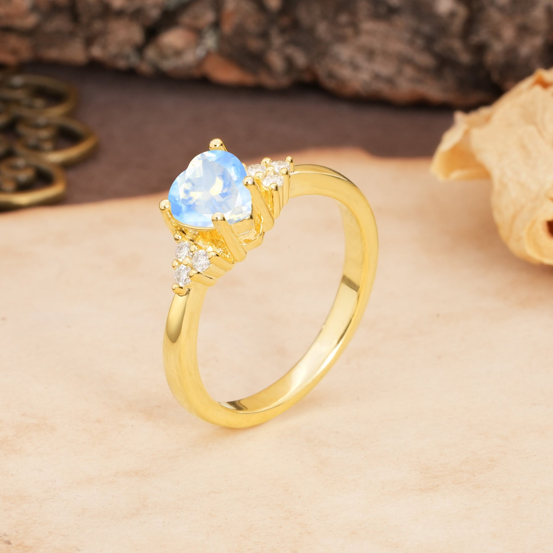 Unique, Minimalist 4-Prong Heart-Cut Moonstone Engagement Ring - Additional view