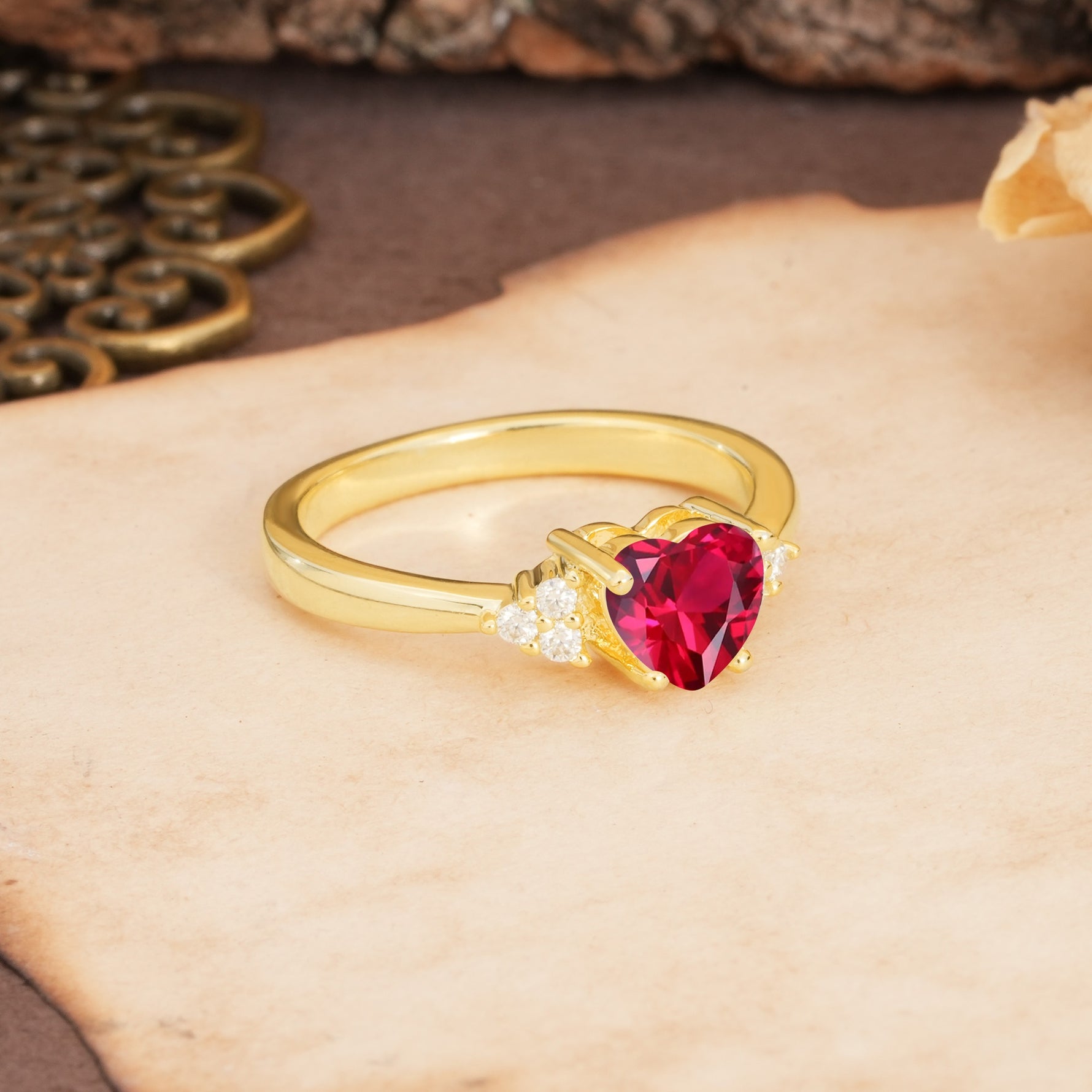 Unique, Minimalist 4-Prong Heart-Cut Ruby Engagement Ring - Additional view