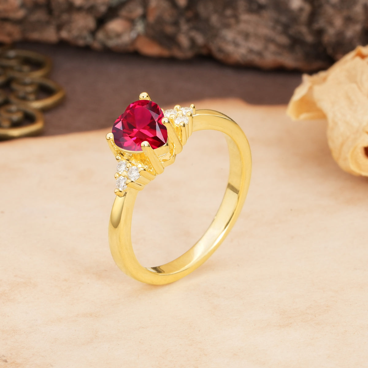 Unique, Minimalist 4-Prong Heart-Cut Ruby Engagement Ring - Additional view