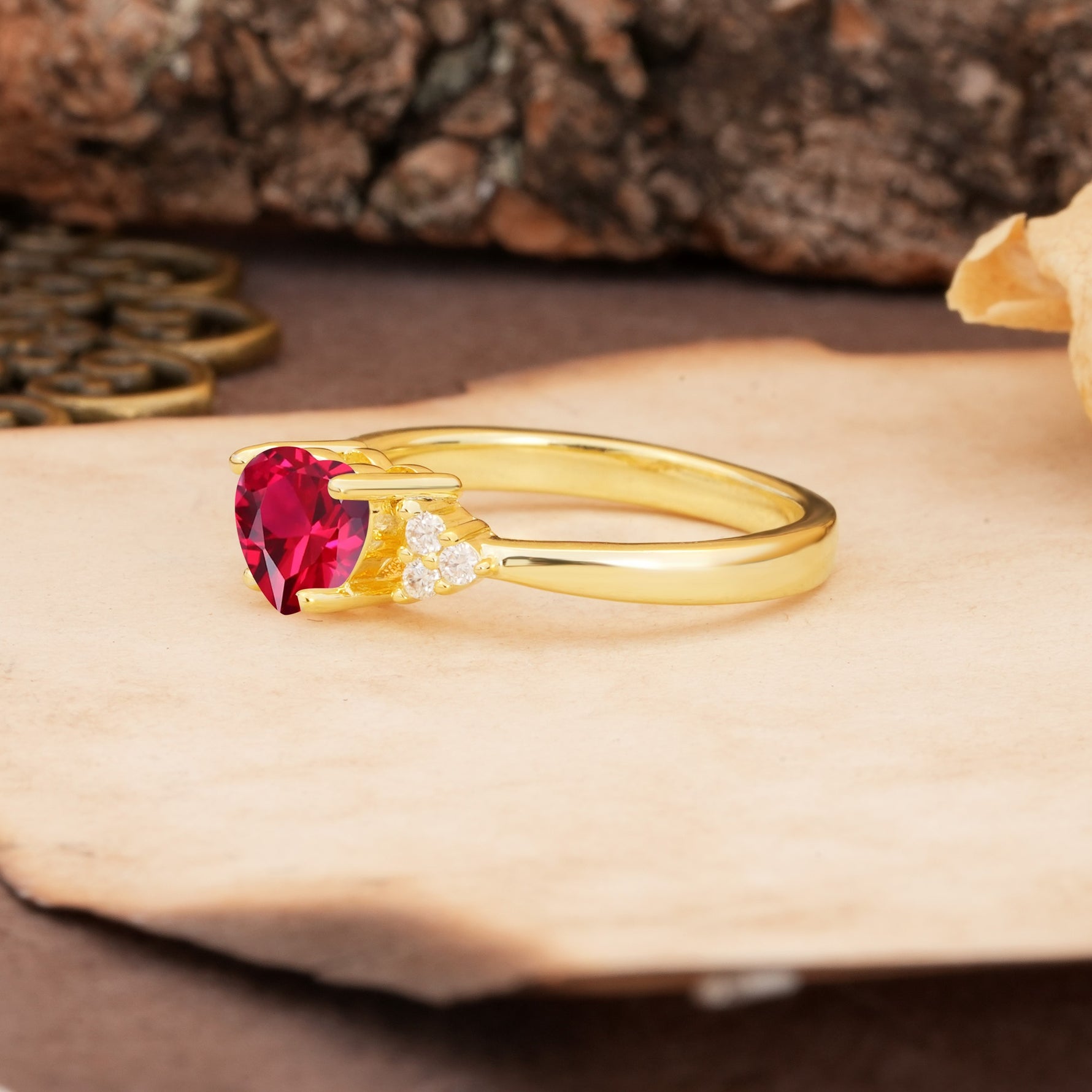 Unique, Minimalist 4-Prong Heart-Cut Ruby Engagement Ring - Additional view