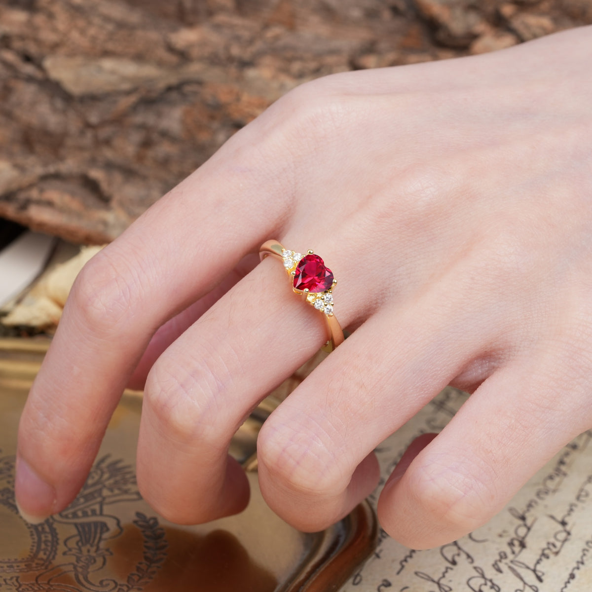Unique, Minimalist 4-Prong Heart-Cut Ruby Engagement Ring - Additional view
