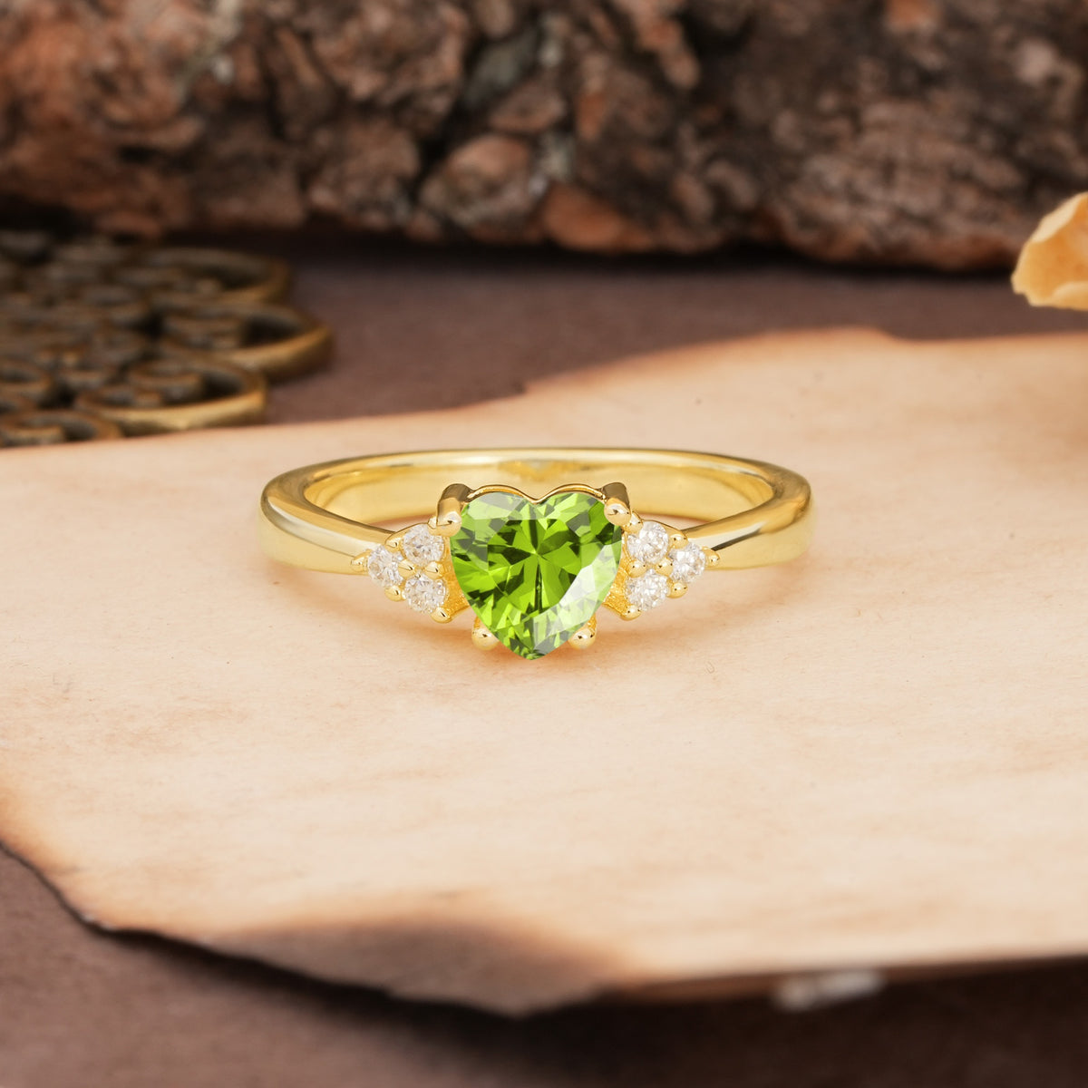 Unique, Minimalist 4-Prong Heart-Cut Peridot Engagement Ring - Additional view