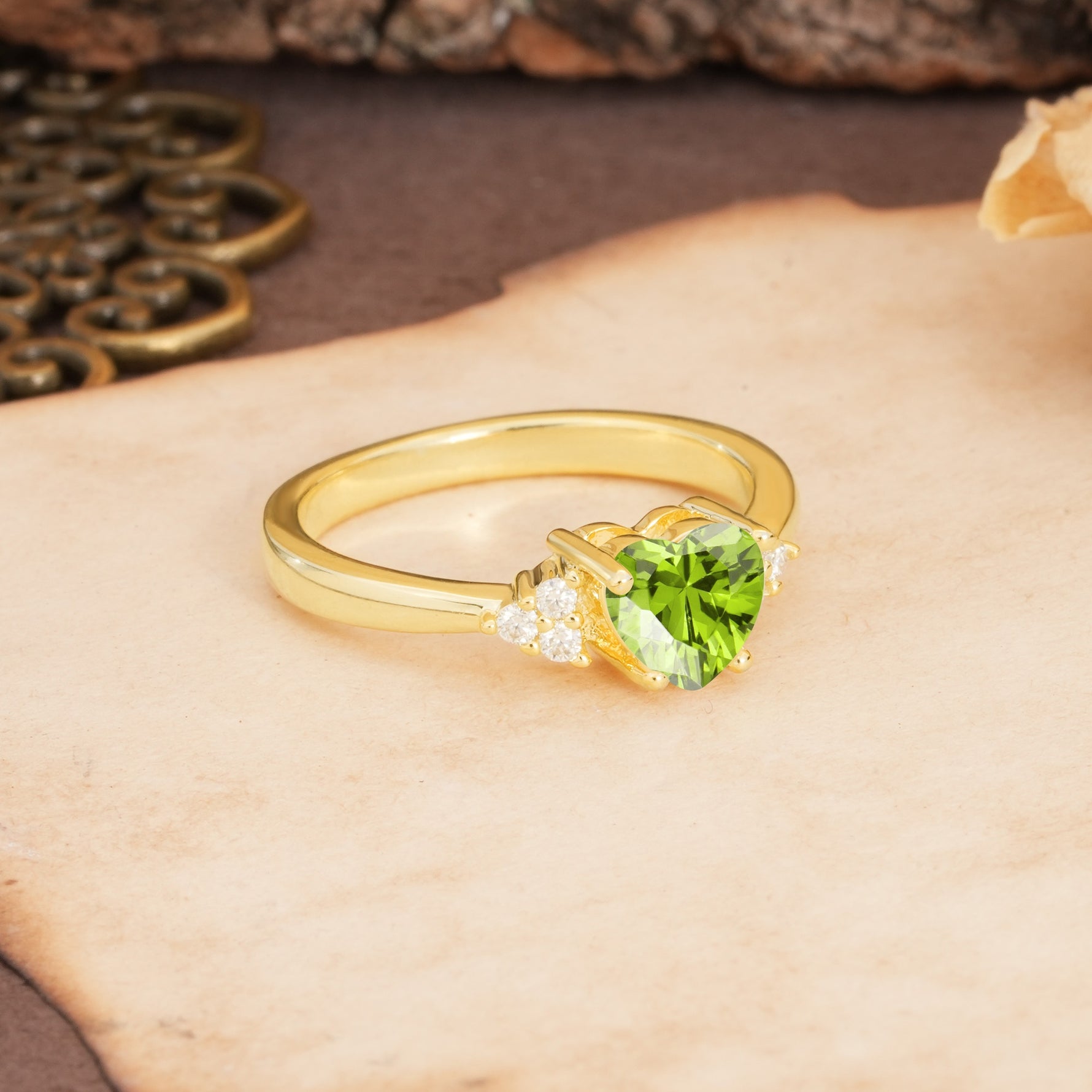Unique, Minimalist 4-Prong Heart-Cut Peridot Engagement Ring - Additional view