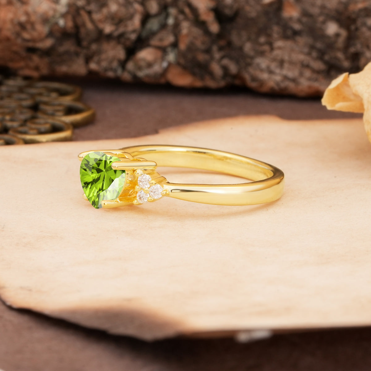 Unique, Minimalist 4-Prong Heart-Cut Peridot Engagement Ring - Additional view
