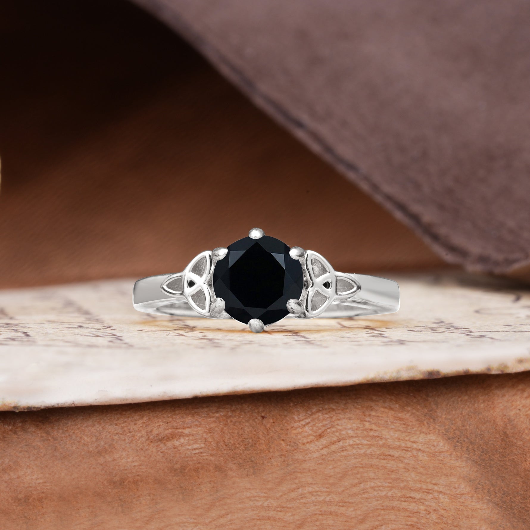 Unique Luxurious 4-Prong Oval Cut Black Onyx Engagement Ring - Additional view