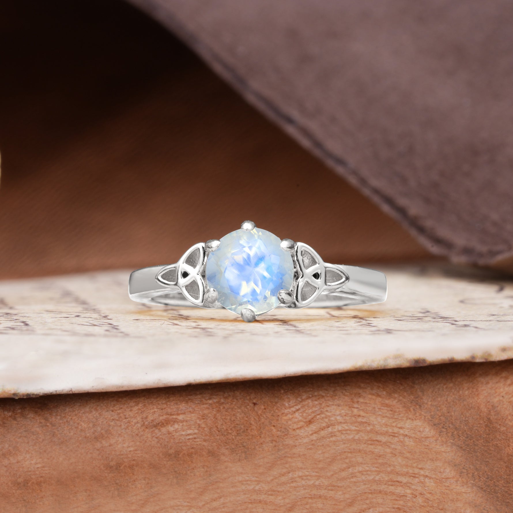 Unique Luxurious 4-Prong Oval Cut Moonstone Engagement Ring - Additional view
