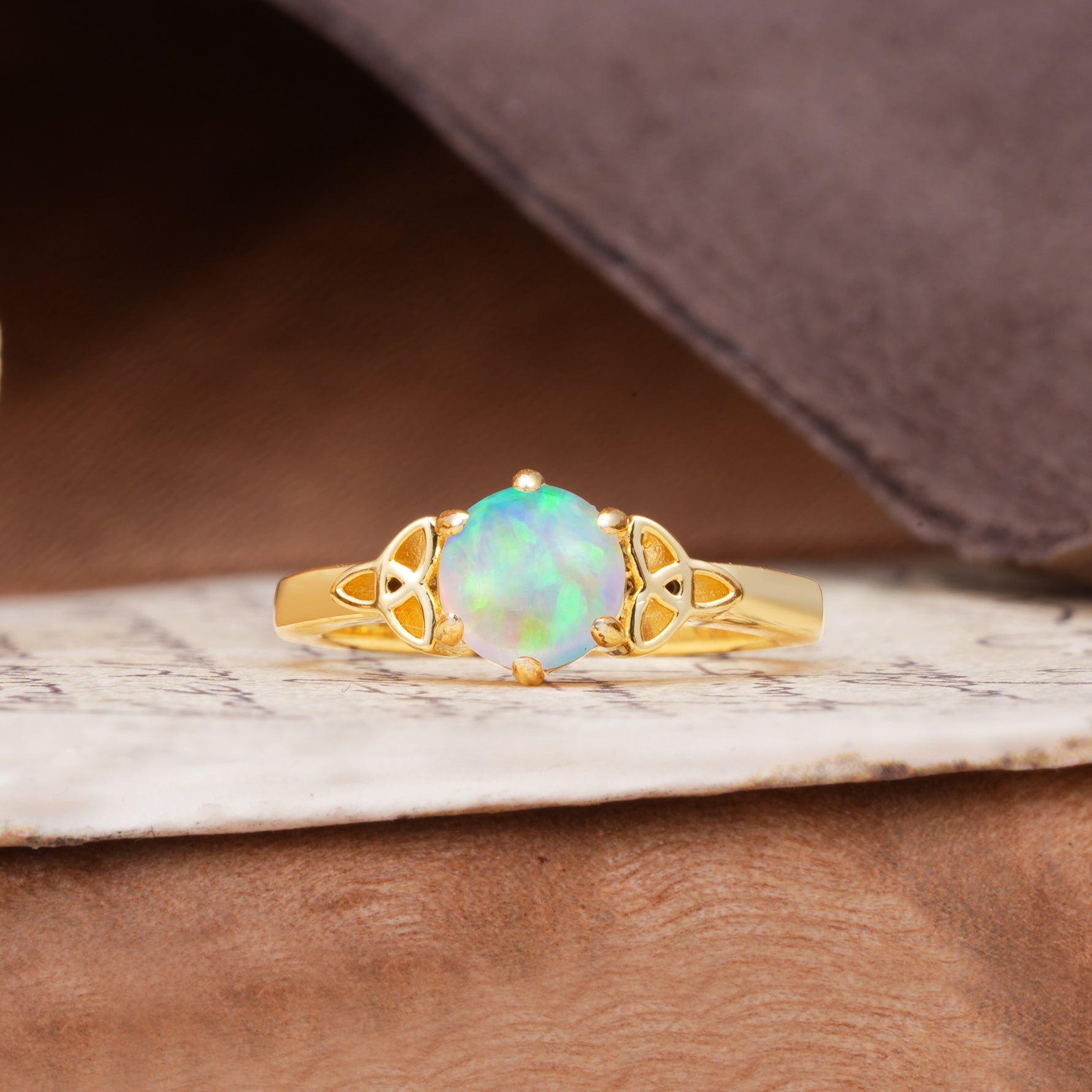 Unique Luxurious 4-Prong Oval Cut Fire Opal Engagement Ring - Additional view
