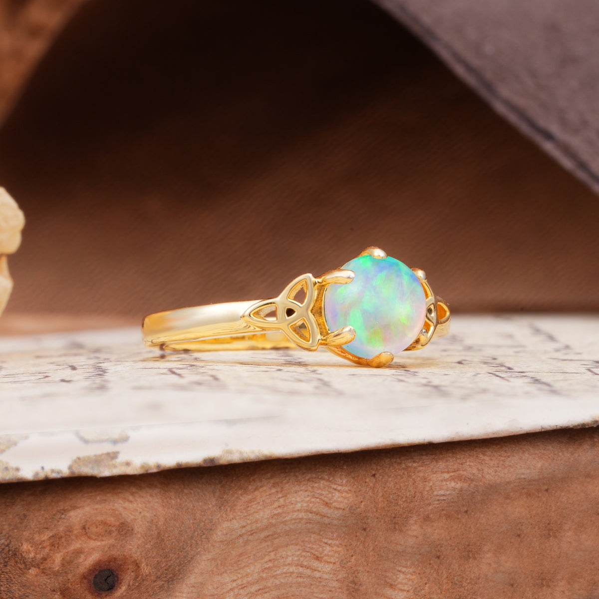 Unique Luxurious 4-Prong Oval Cut Fire Opal Engagement Ring - Additional view