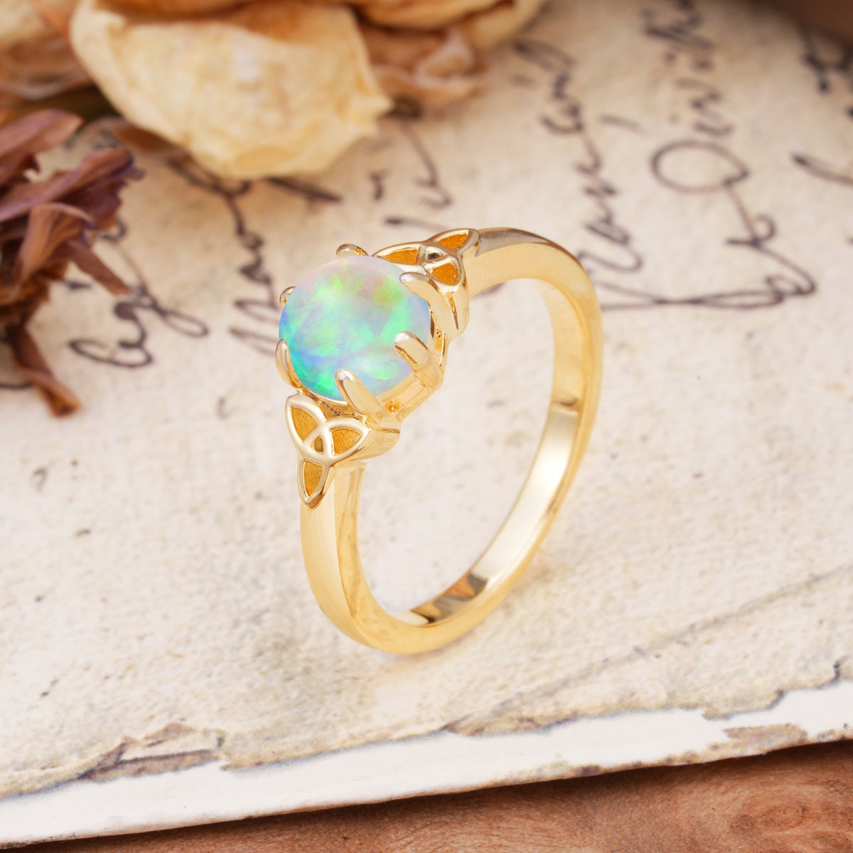 Unique Luxurious 4-Prong Oval Cut Fire Opal Engagement Ring - Additional view