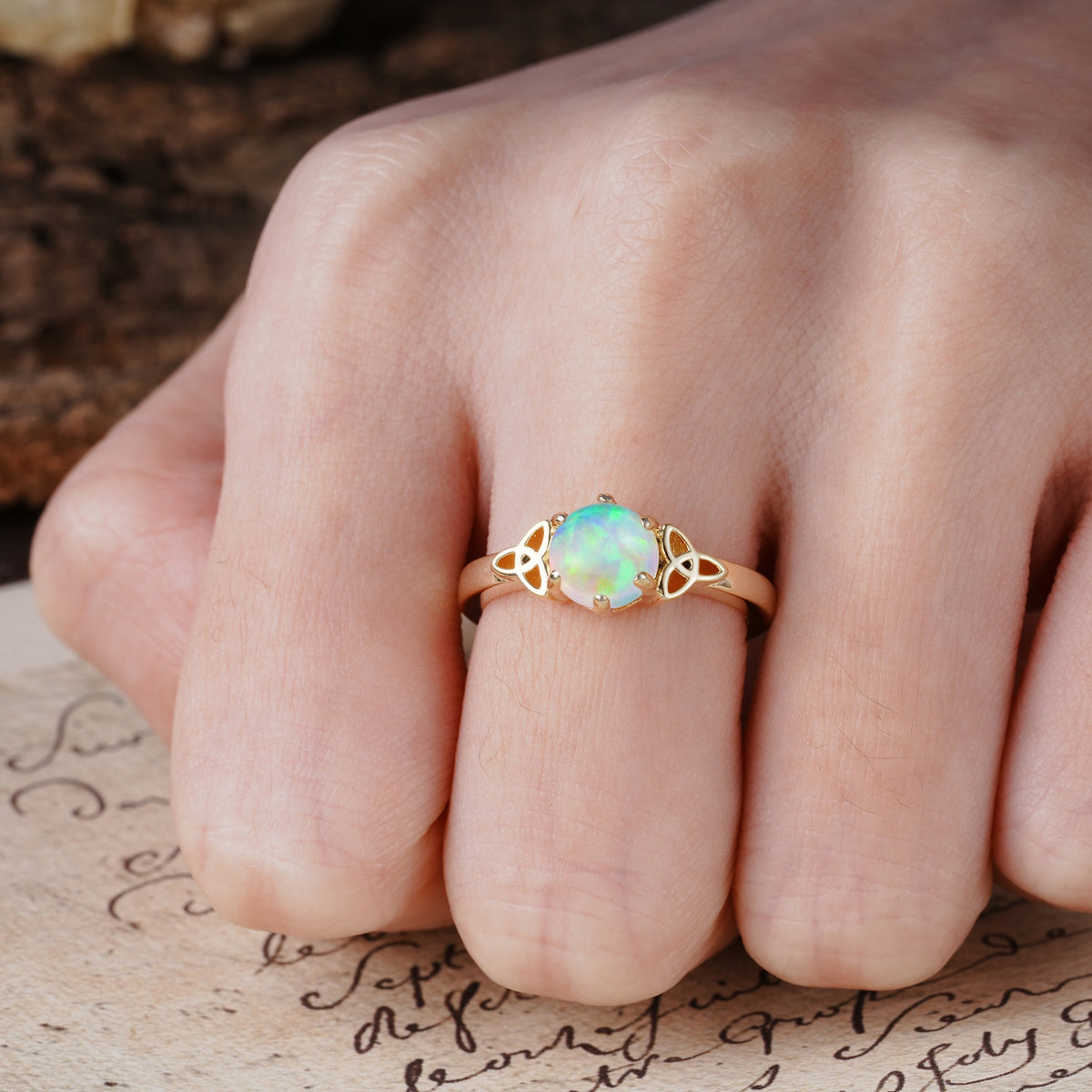 Unique Luxurious 4-Prong Oval Cut Fire Opal Engagement Ring - Additional view