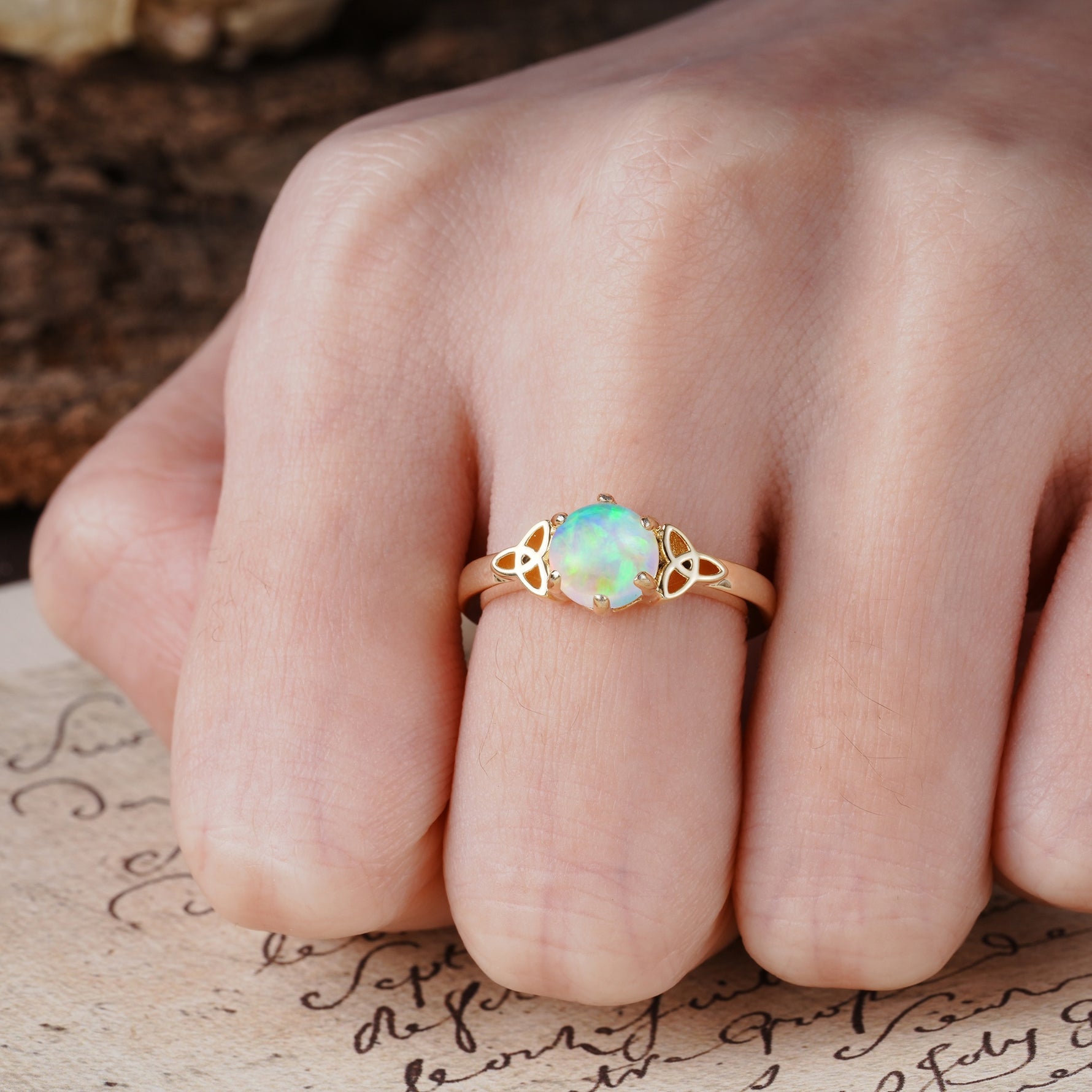 Unique Luxurious 4-Prong Oval Cut Fire Opal Engagement Ring - Additional view