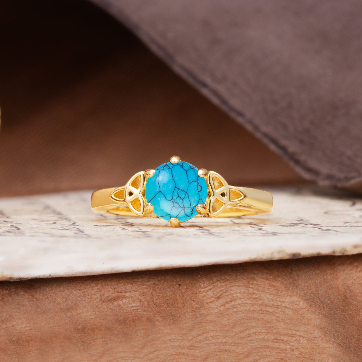 Unique Luxurious 4-Prong Oval Cut Turquoise Engagement Ring - Additional view