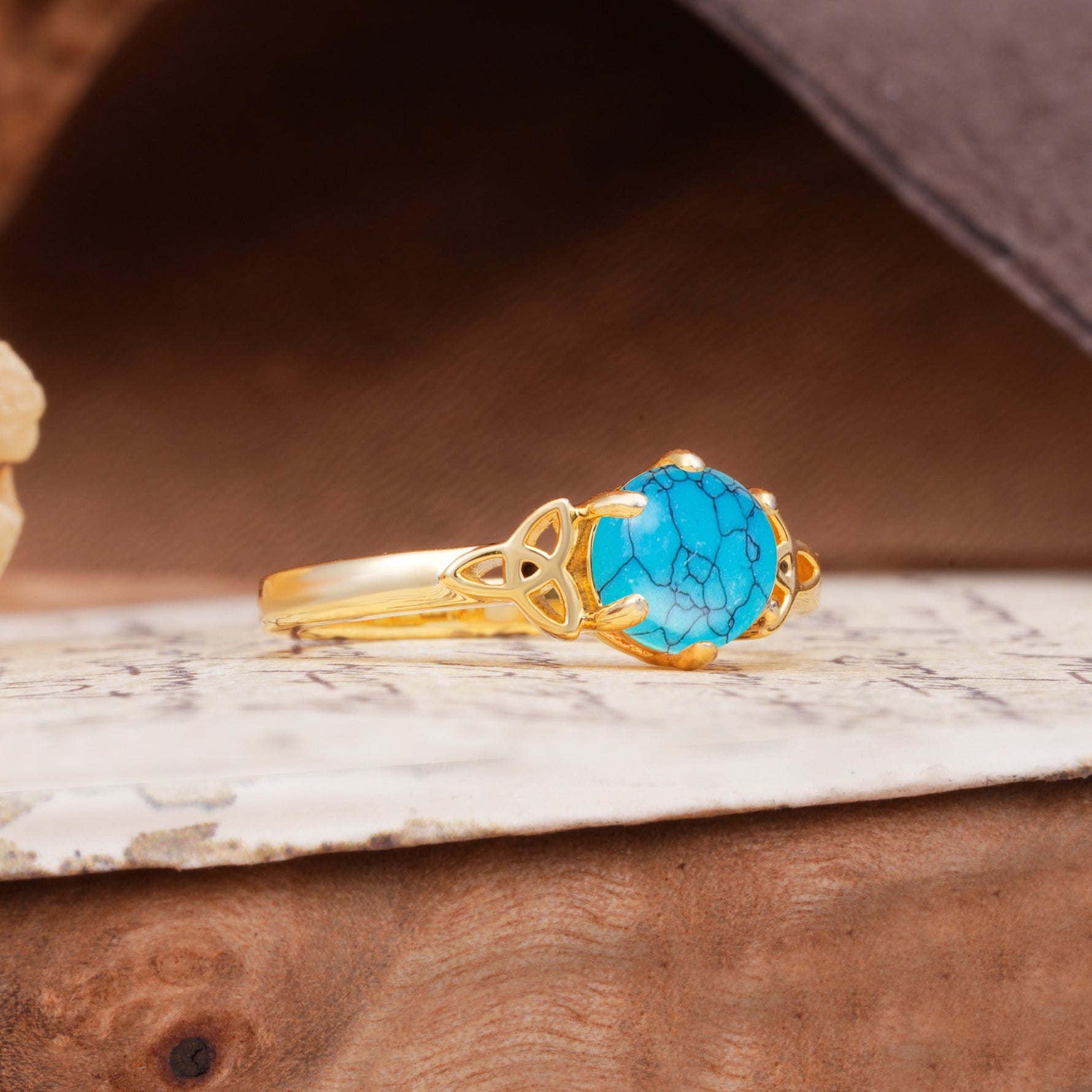 Unique Luxurious 4-Prong Oval Cut Turquoise Engagement Ring - Additional view