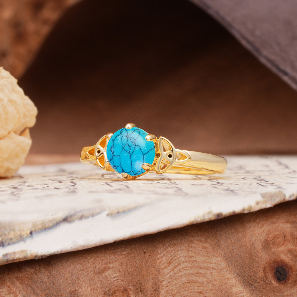 Unique Luxurious 4-Prong Oval Cut Turquoise Engagement Ring - Additional view