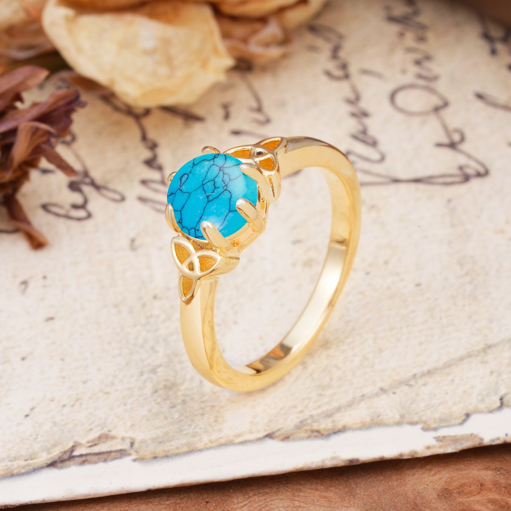Unique Luxurious 4-Prong Oval Cut Turquoise Engagement Ring - Additional view