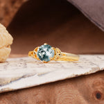 Unique Luxurious 4-Prong Oval Cut Moss Agate Engagement Ring - Additional view