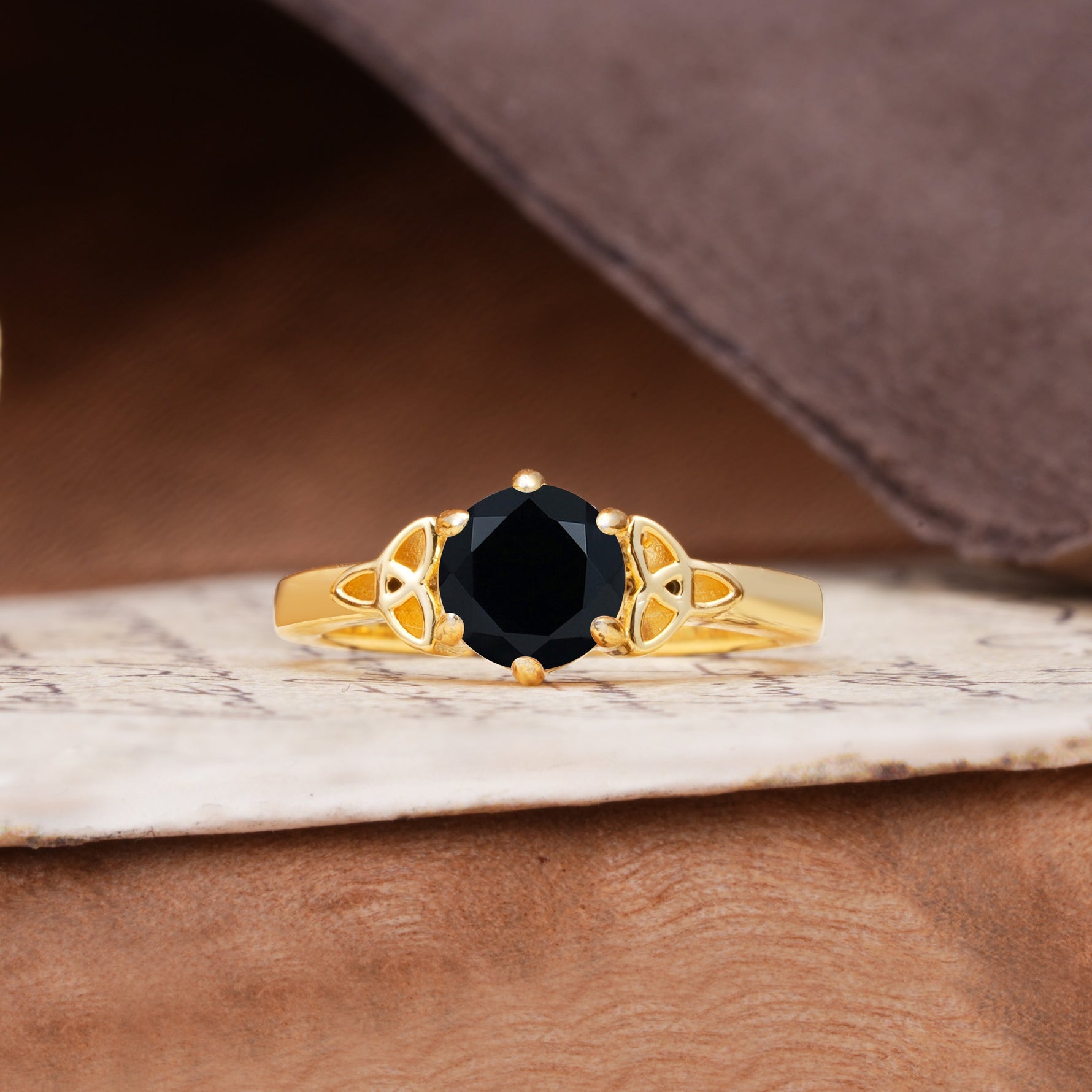 Unique Luxurious 4-Prong Oval Cut Black Onyx Engagement Ring - Additional view