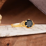 Unique Luxurious 4-Prong Oval Cut Black Onyx Engagement Ring - Additional view