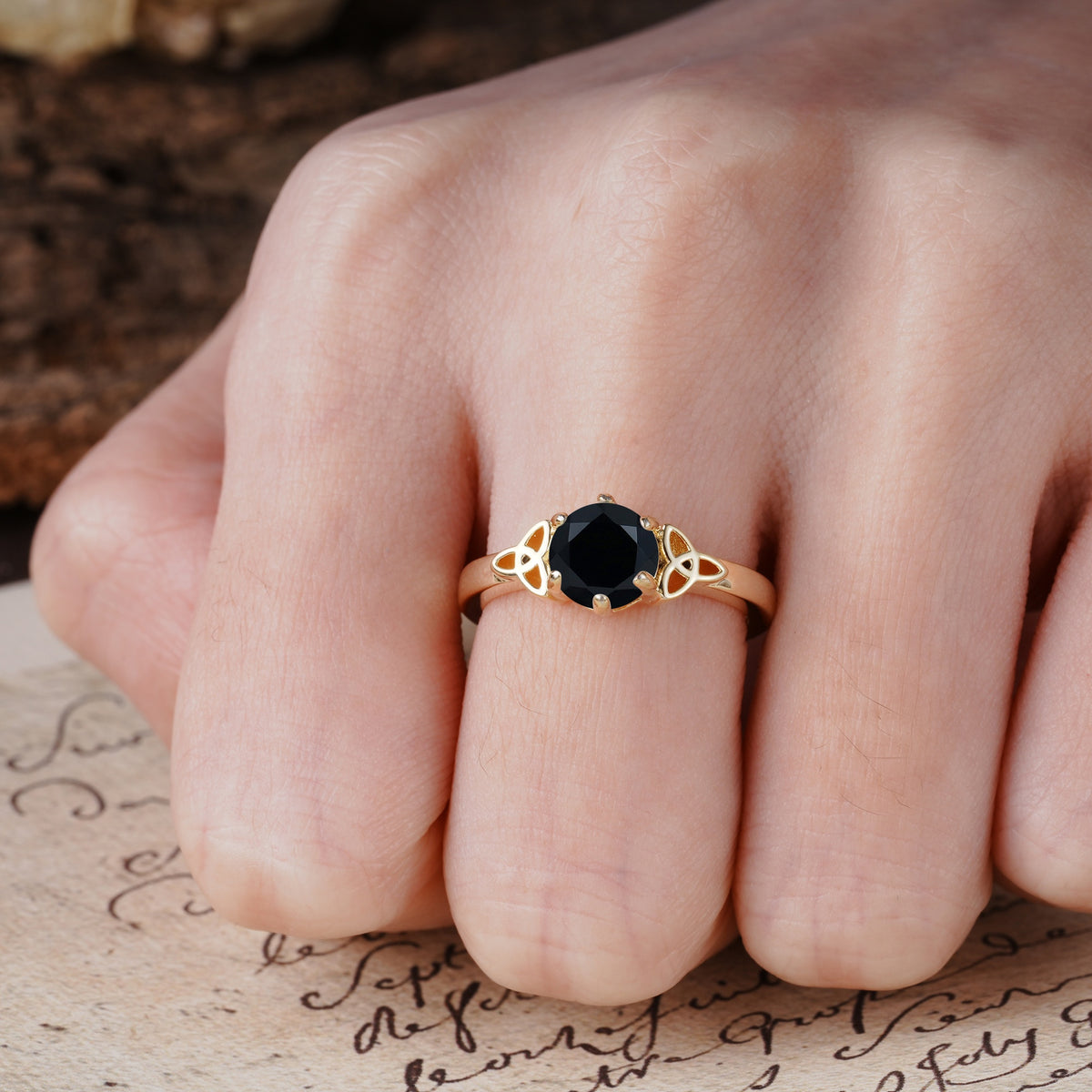 Unique Luxurious 4-Prong Oval Cut Black Onyx Engagement Ring - Additional view