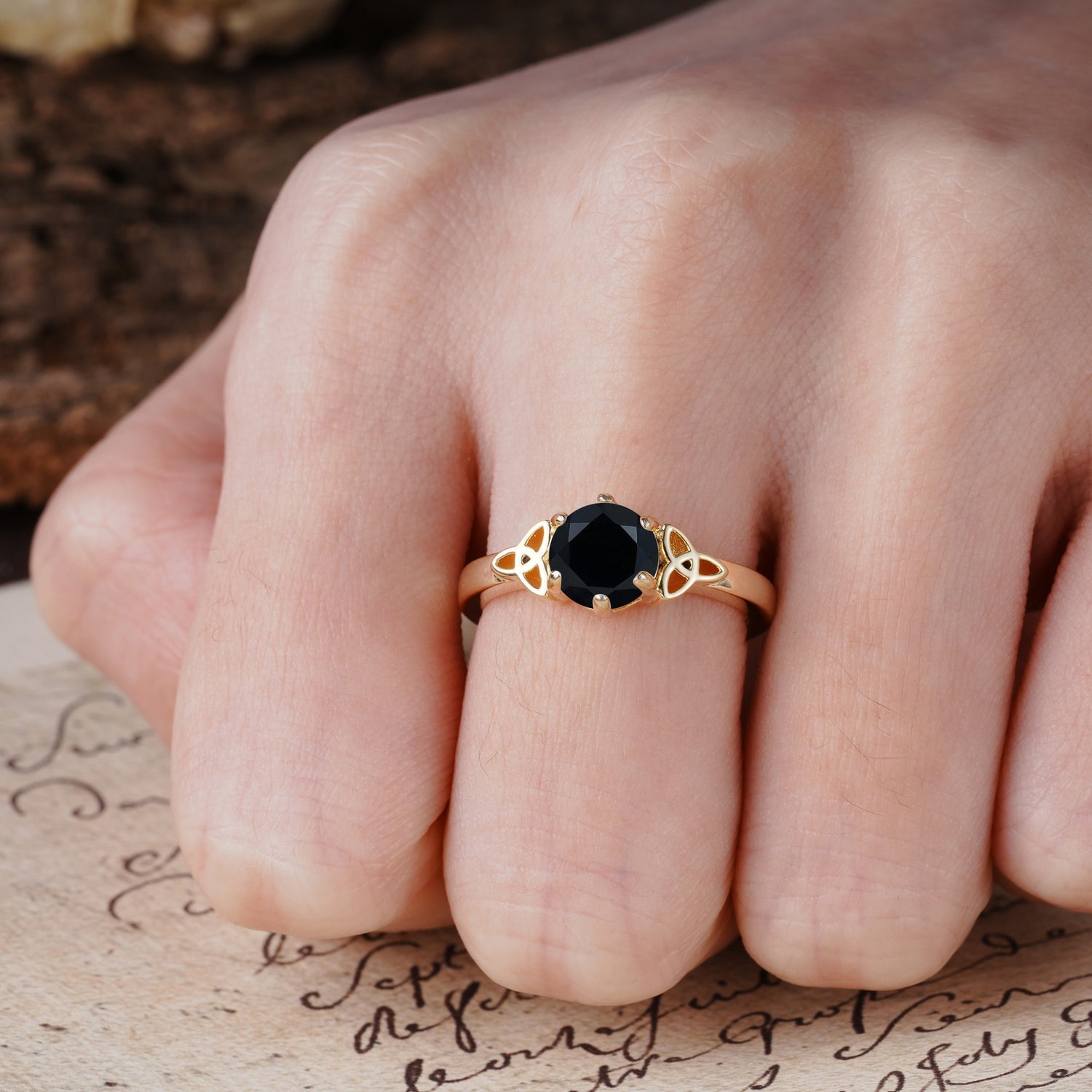 Unique Luxurious 4-Prong Oval Cut Black Onyx Engagement Ring - Additional view