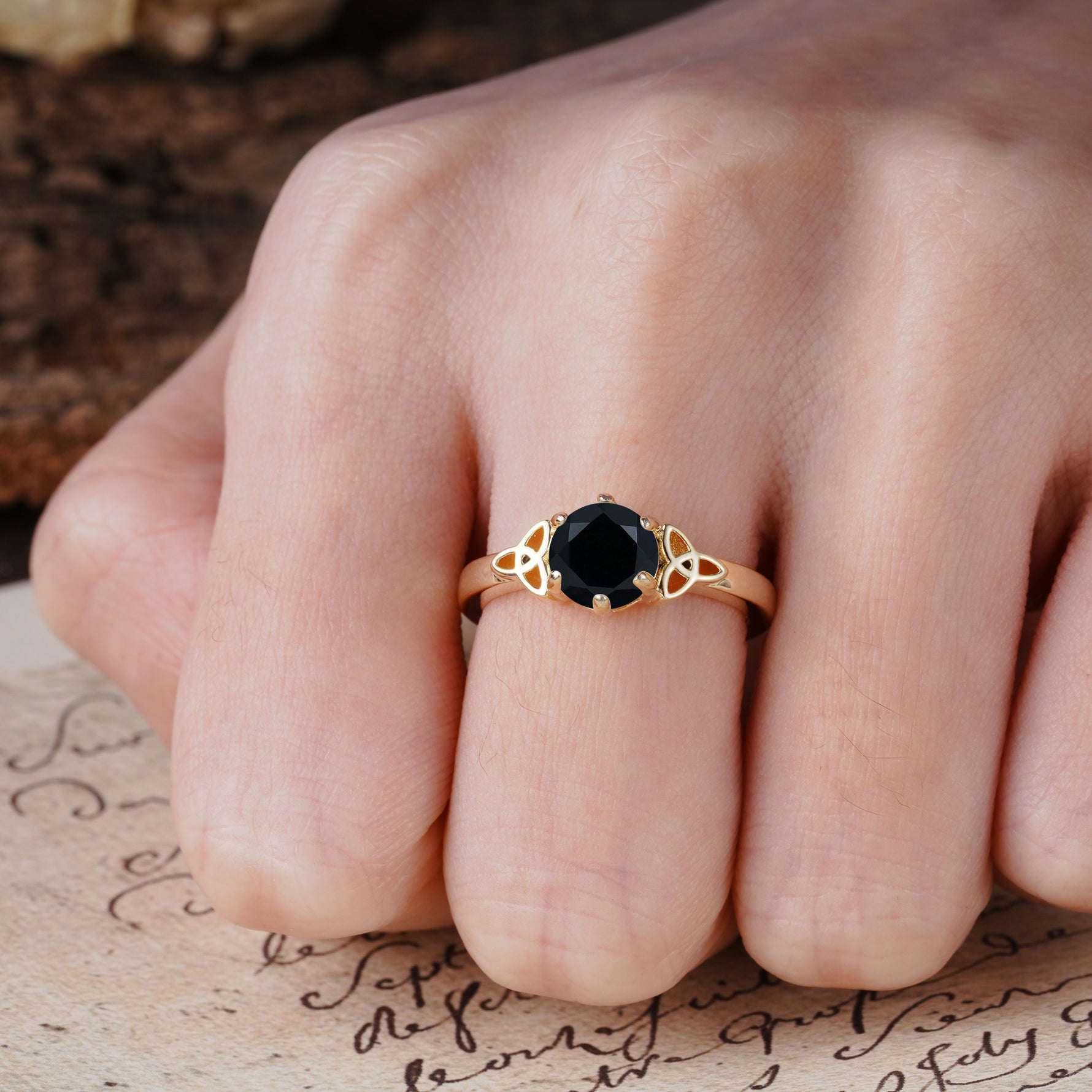 Unique Luxurious 4-Prong Oval Cut Black Onyx Engagement Ring - Additional view