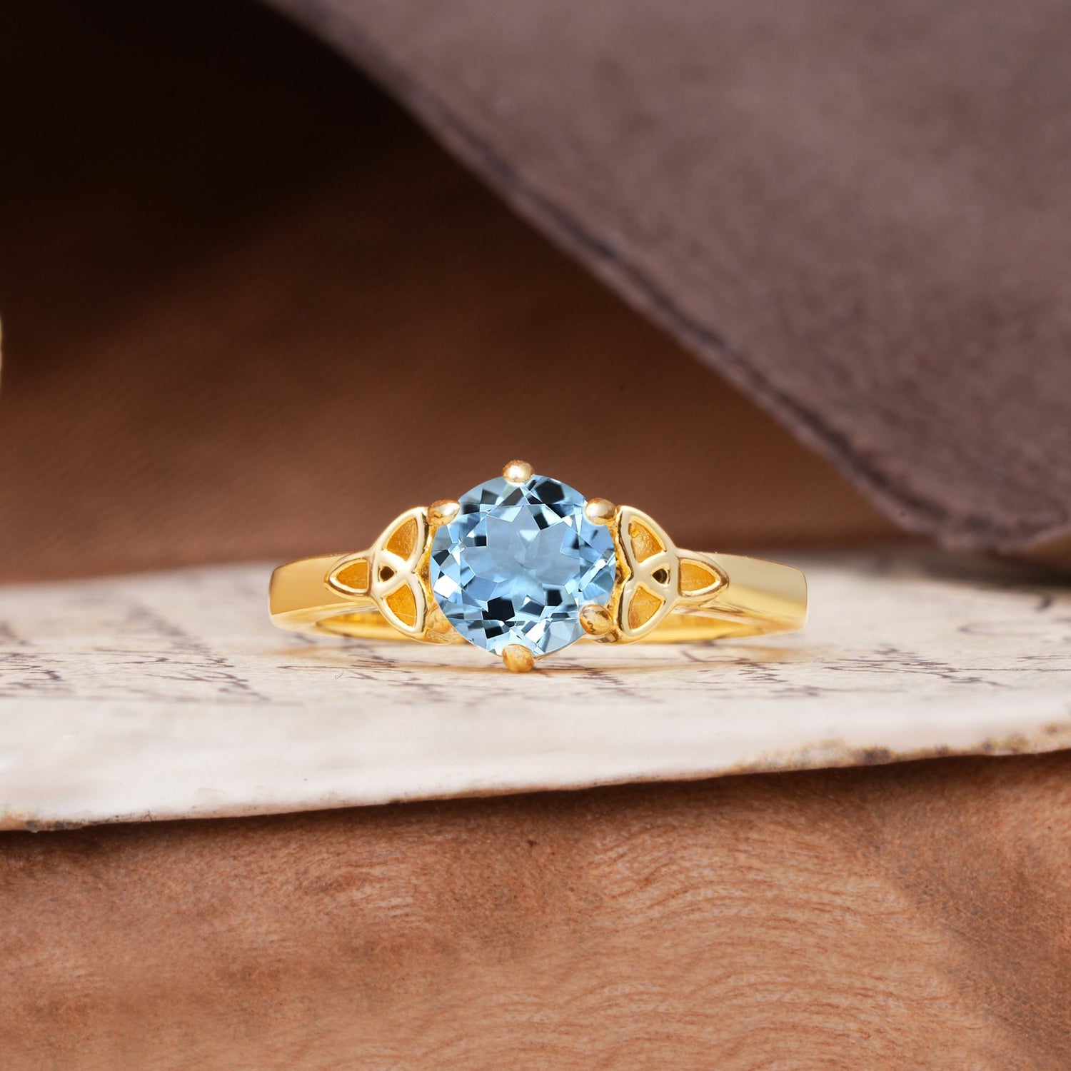 Simple 6-Prong Hollow Round Cut Aquamarine Engagement Ring