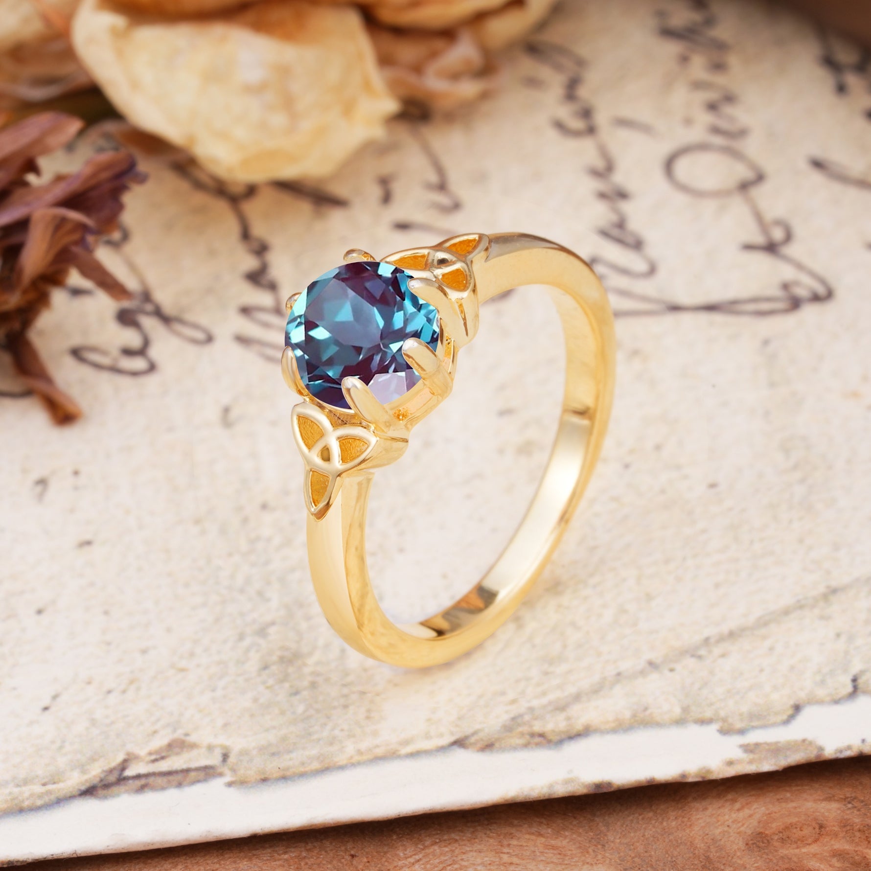 Unique Luxurious 4-Prong Oval Cut Alexandrite Engagement Ring - Additional view
