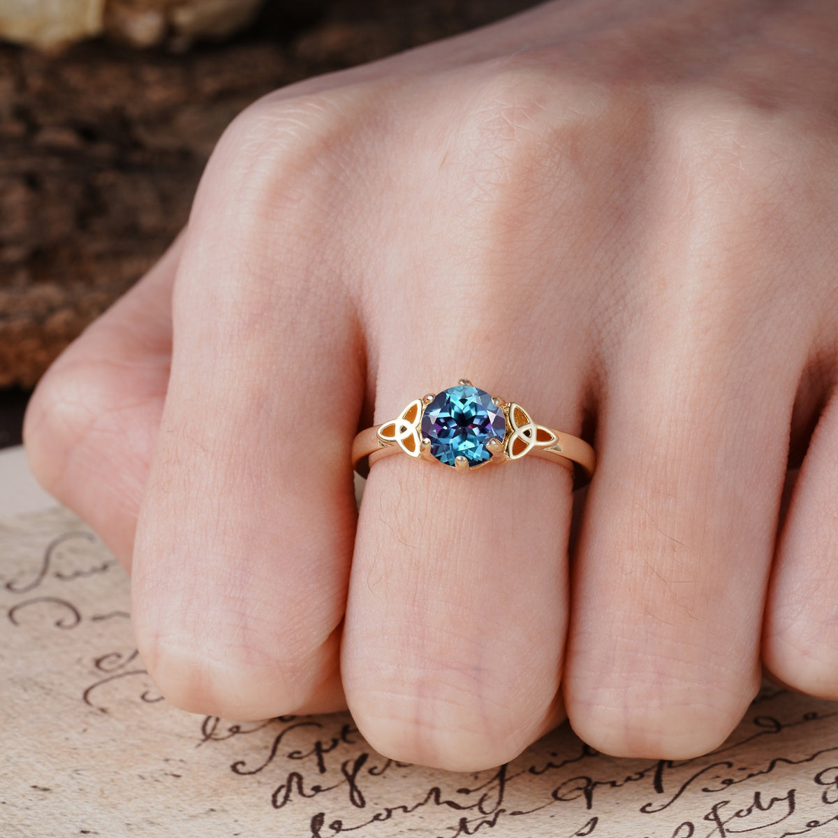 Unique Luxurious 4-Prong Oval Cut Alexandrite Engagement Ring - Additional view
