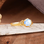 Unique Luxurious 4-Prong Oval Cut Moonstone Engagement Ring - Additional view