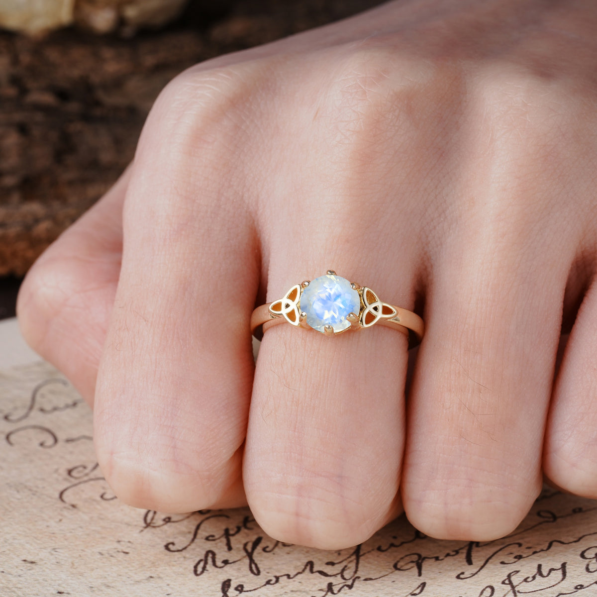 Unique Luxurious 4-Prong Oval Cut Moonstone Engagement Ring - Additional view