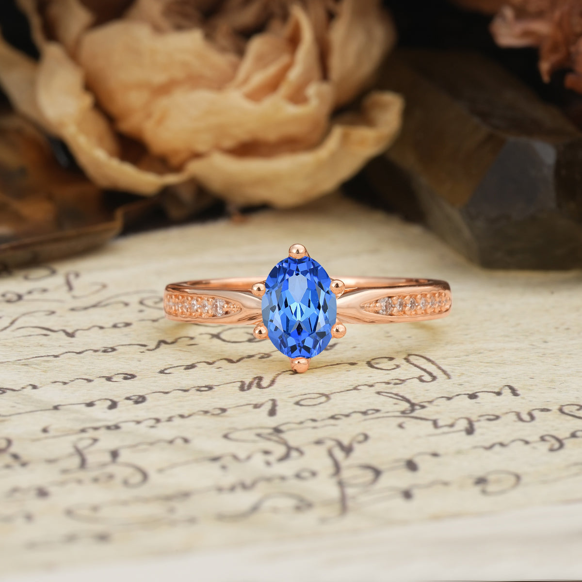 Classic Vintage 6-Prong Oval Cut Sapphire Engagement Ring - Additional view
