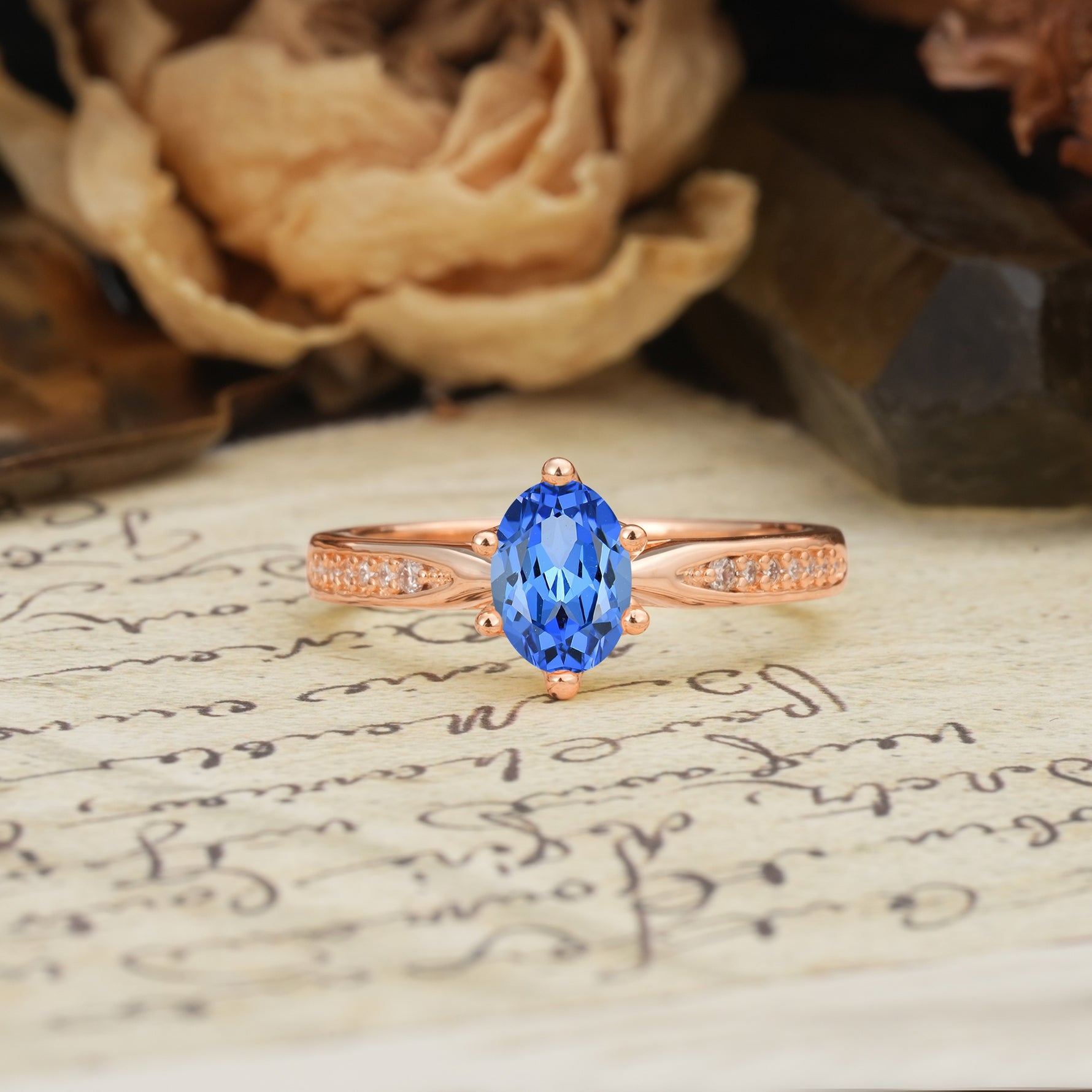 Classic Vintage 6-Prong Oval Cut Sapphire Engagement Ring - Additional view