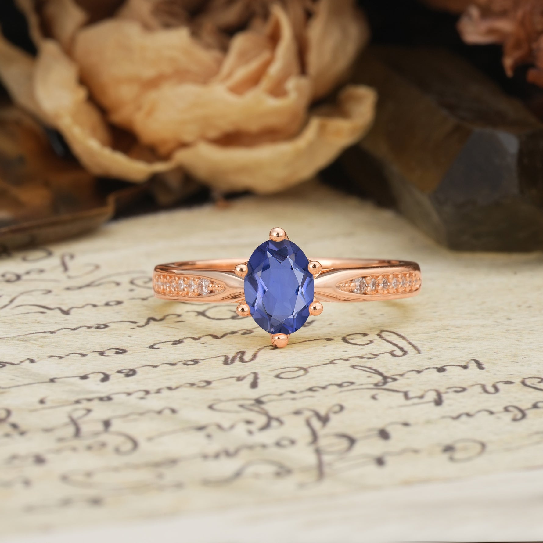 Classic Vintage 6-Prong Oval Cut Tanzanite Engagement Ring - Additional view