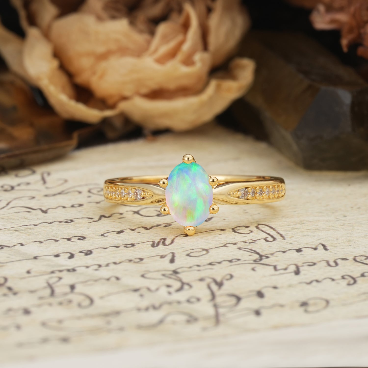 Classic Vintage 6-Prong Oval Cut Fire Opal Engagement Ring