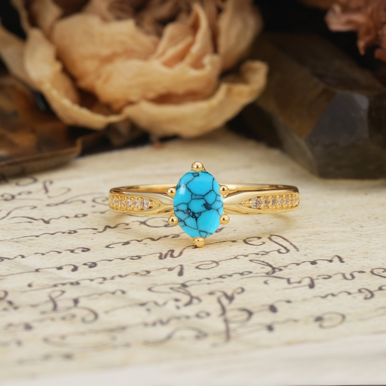 Classic Vintage 6-Prong Oval Cut Turquoise Engagement Ring