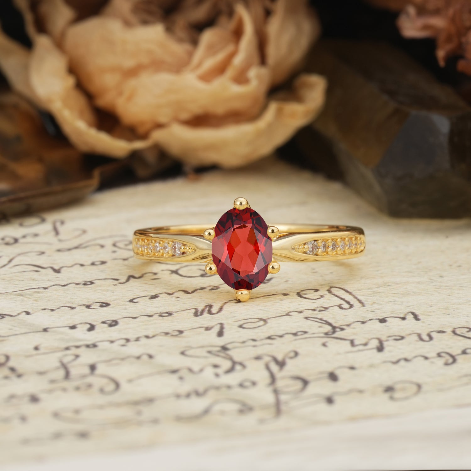 Classic Vintage 6-Prong Oval Cut Garnet Engagement Ring