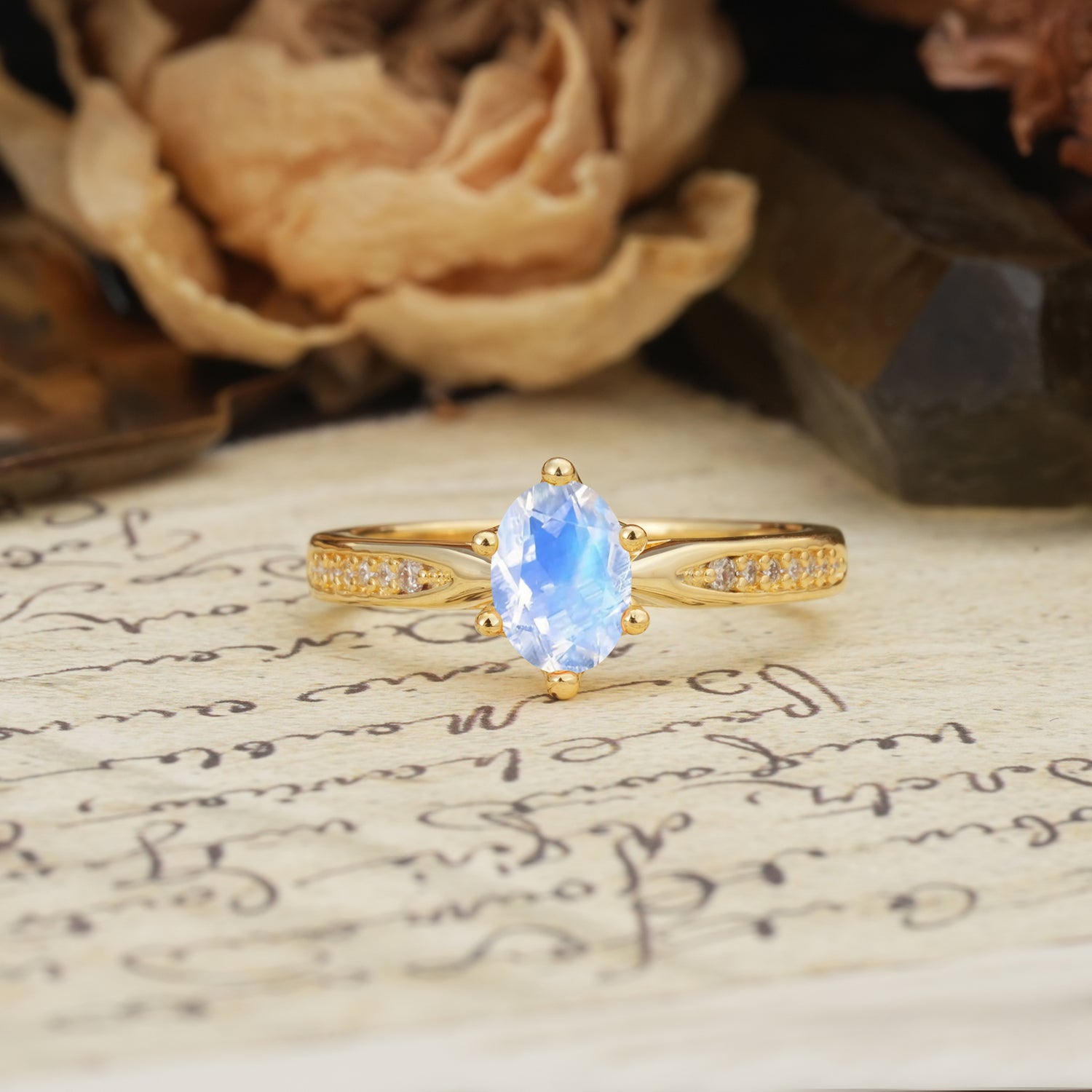 Classic Vintage 6-Prong Oval Cut Moonstone Engagement Ring