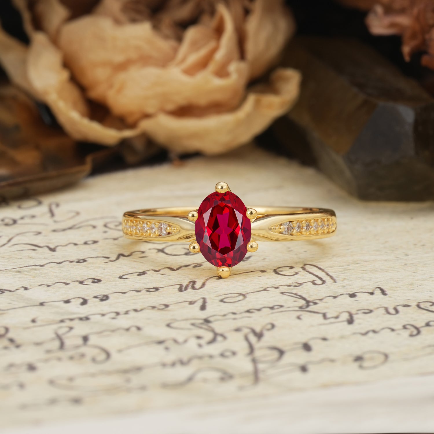 Classic Vintage 6-Prong Oval Cut Ruby Engagement Ring