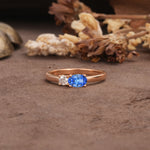 Unique, Minimalist 4-Prong Oval Cut Sapphire Two-Stone Wedding Ring - Additional view