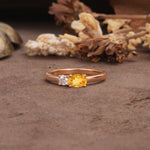Unique, Minimalist 4-Prong Oval Cut Citrine Two-Stone Wedding Ring - Additional view